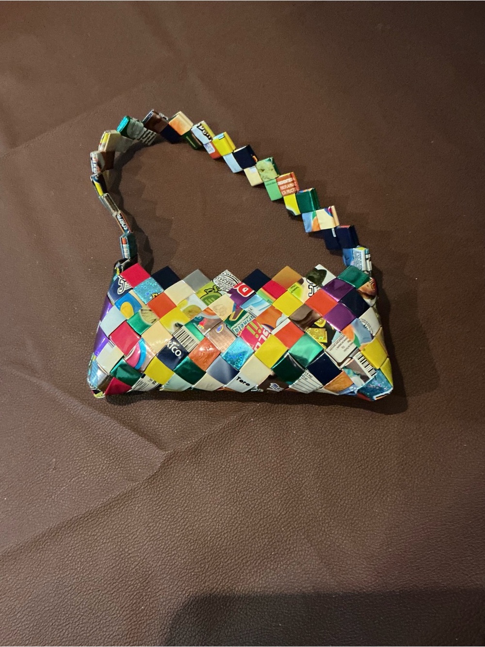 Multicolor Woven Recycled-Material Shoulder Bag